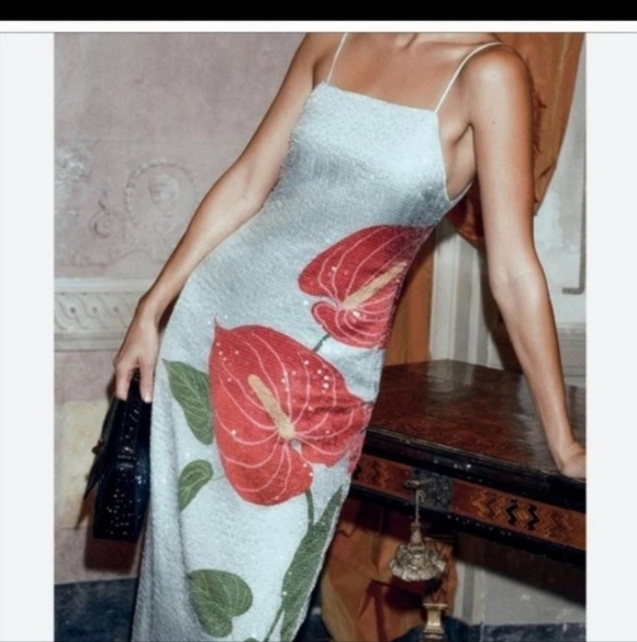 Farm Rio Blue Flower Sequin Maxidress - Picture 2 of 6